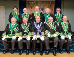 Bro. Les Duff R.W.M. is pictured with R.W.P.G.M. Bro. Brian Kerley and the other P.G.L.M. Office Bearers